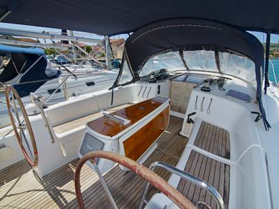Cockpit of Mataa, a Beneteau Oceanis 43 sailboat at Betina, Croatia