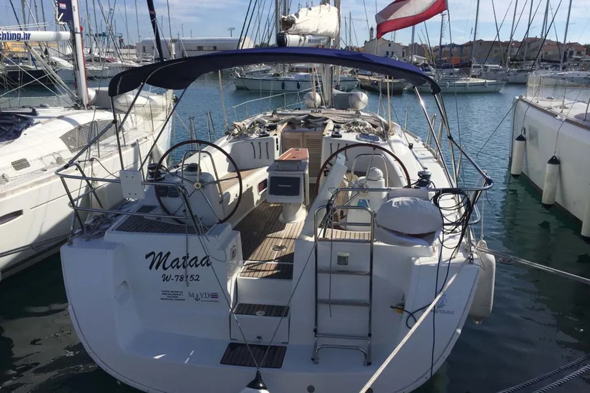 Exterior view of Mataa, a Beneteau Oceanis 43 sailboat at Betina, Croatia