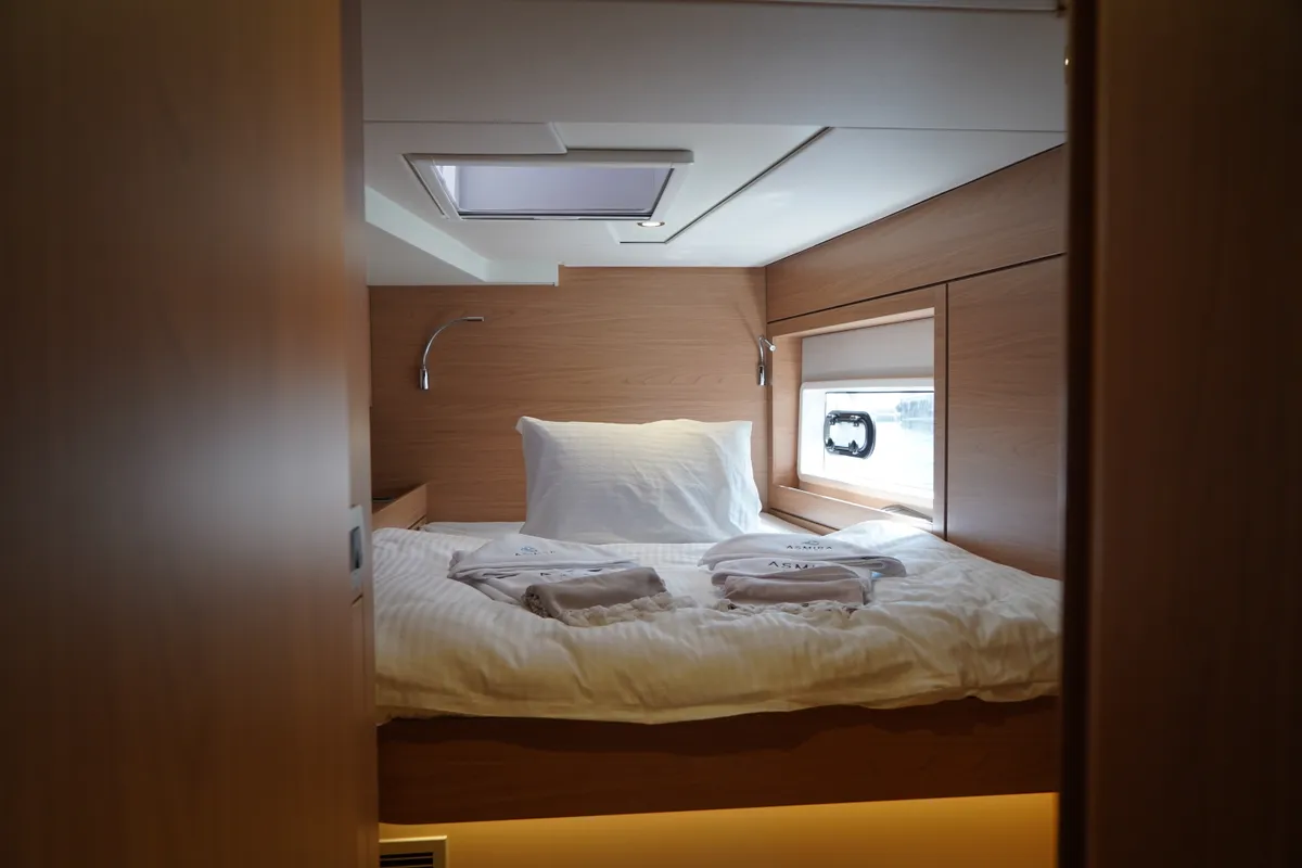 Cabin on Amelia, a Bali 4.6 catamaran at Bodrum, Turkey