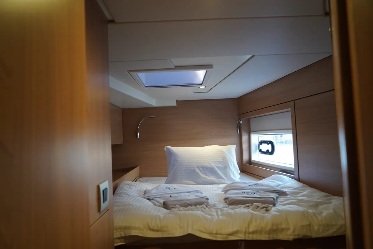 Cabin on Amelia, a Bali 4.6 catamaran at Bodrum, Turkey