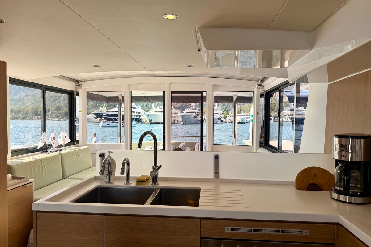 Galley of Amelia, a Bali 4.6 catamaran at Bodrum, Turkey