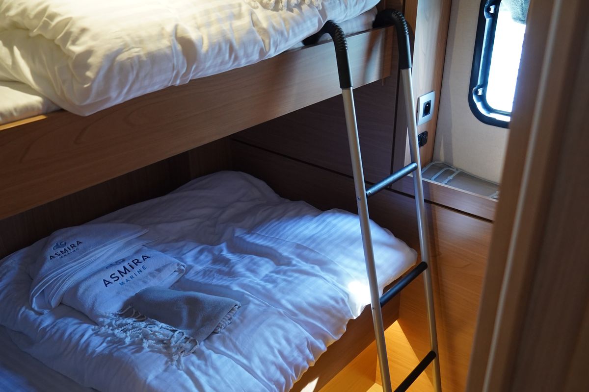 Cabin on Amelia, a Bali 4.6 catamaran at Bodrum, Turkey