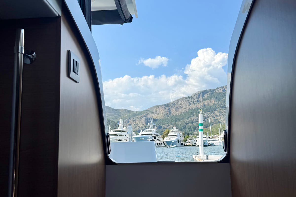 Salon of Amelia, a Bali 4.6 catamaran at Bodrum, Turkey