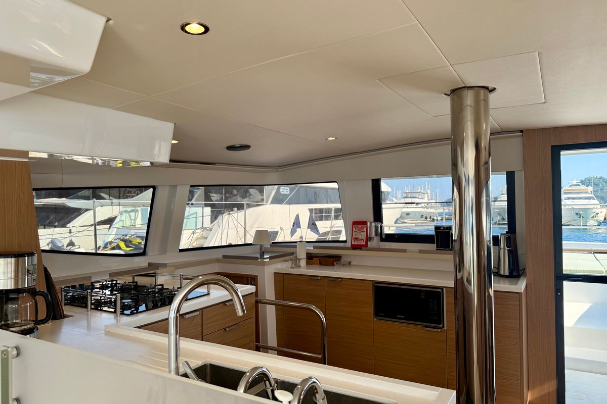 Galley of Amelia, a Bali 4.6 catamaran at Bodrum, Turkey