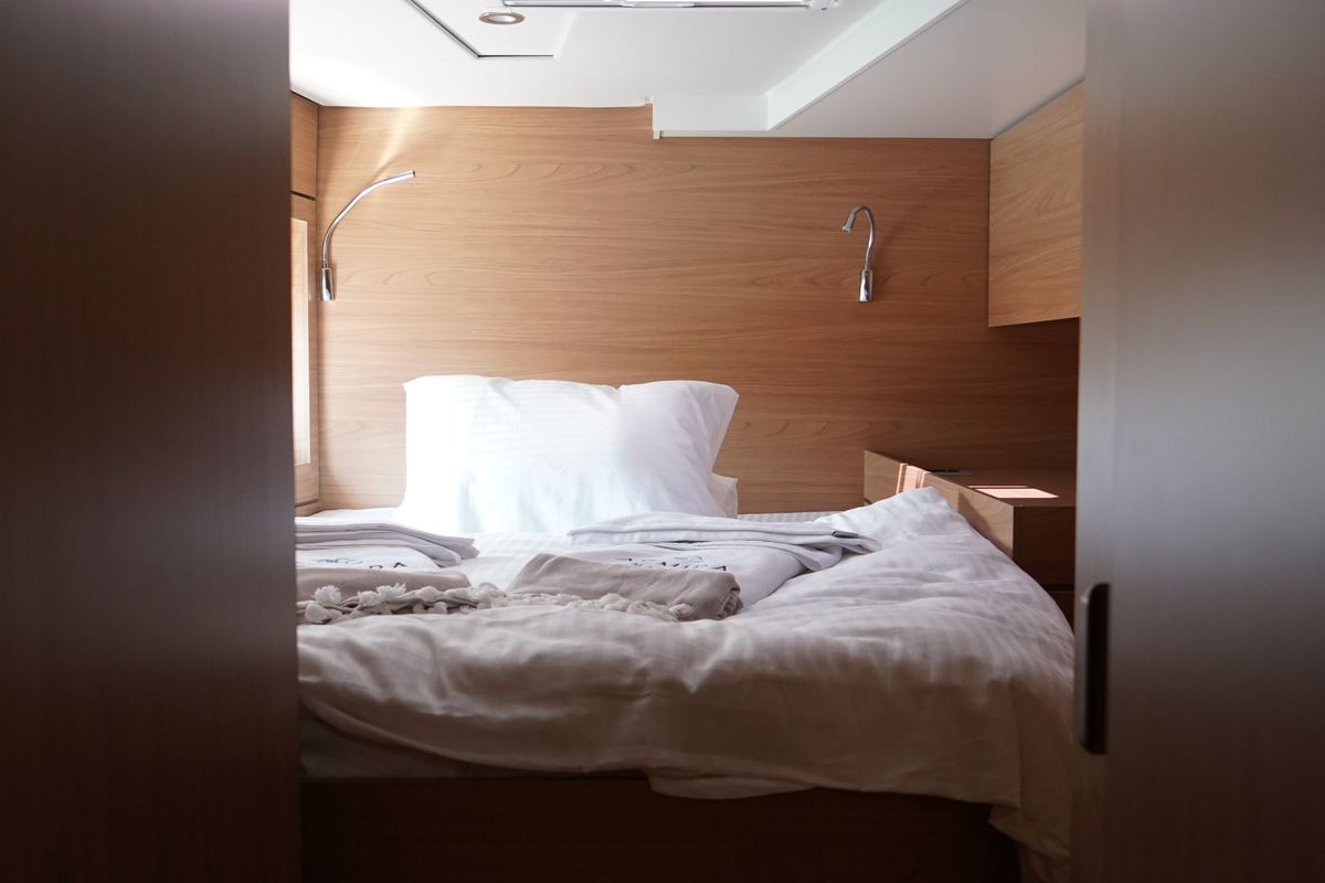 Cabin on Amelia, a Bali 4.6 catamaran at Bodrum, Turkey