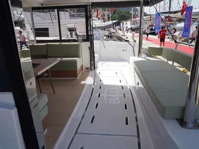 Deck of Amelia, a Bali 4.6 catamaran at Bodrum, Turkey