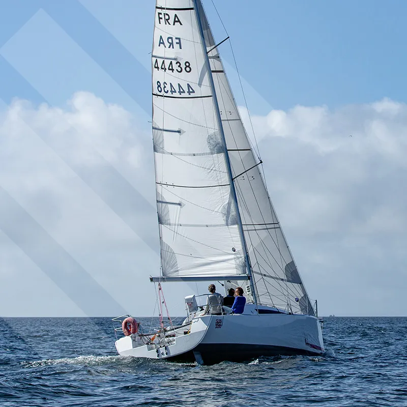 Exterior view of Gogox, a Jeanneau Sun Fast 3200 sailboat at La Trinité-sur-Mer, France