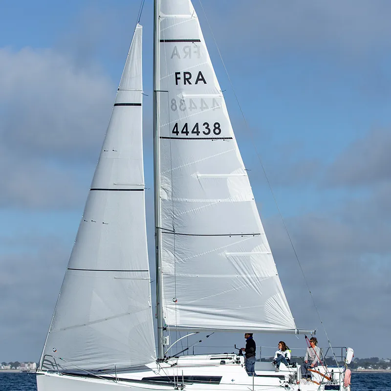 Exterior view of Gogox, a Jeanneau Sun Fast 3200 sailboat at La Trinité-sur-Mer, France