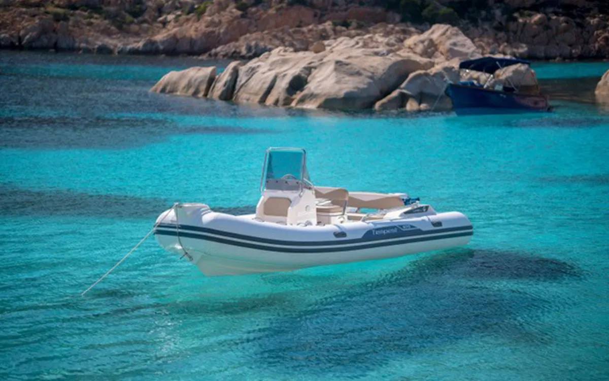 Exterior view of n. 8, a Capelli Tempest 570 rib at Cannigione, Italy