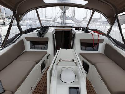 Deck of Jutisa, a Jeanneau Sun Odyssey 410 sailboat at Grad Pula, Croatia