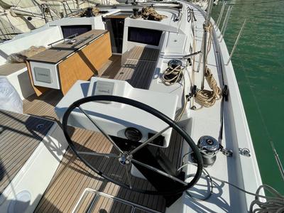 Cockpit of Egusa, a Dufour 470 sailboat at Cagliari, Italy