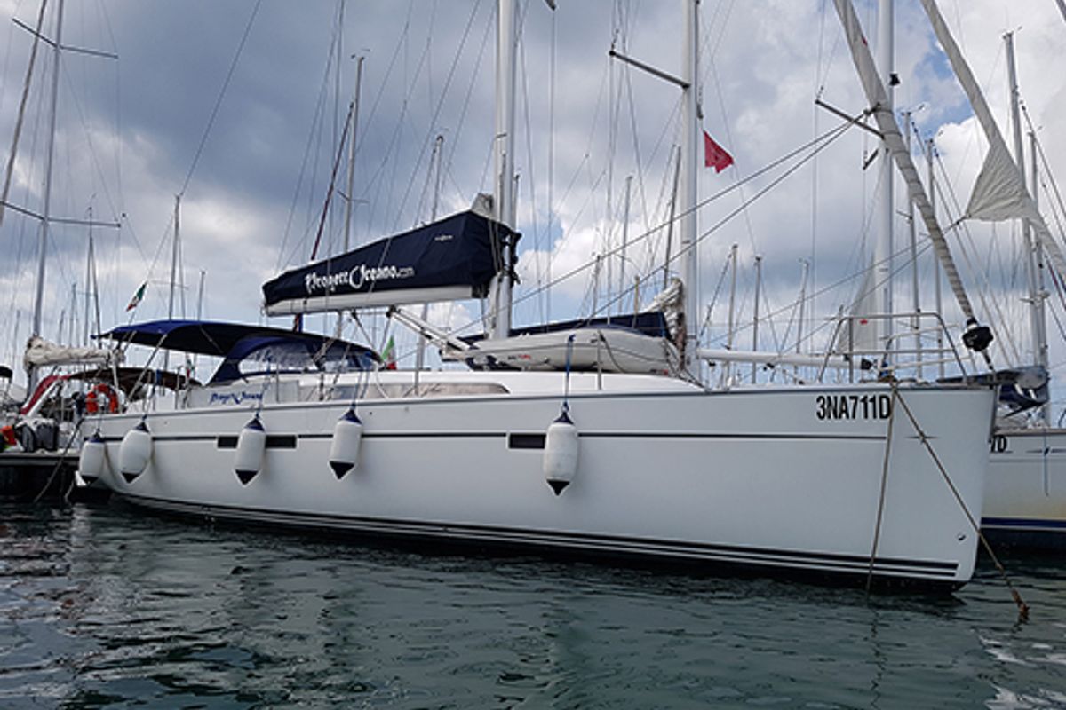 Exterior view of Ti Tengo D'okkio, a Bavaria Cruiser 46 sailboat at Procida, Italy