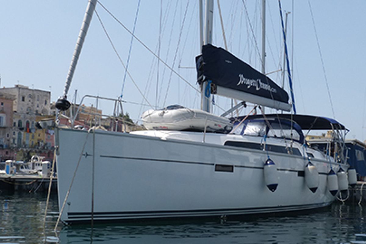 Exterior view of Ti Tengo D'okkio, a Bavaria Cruiser 46 sailboat at Procida, Italy