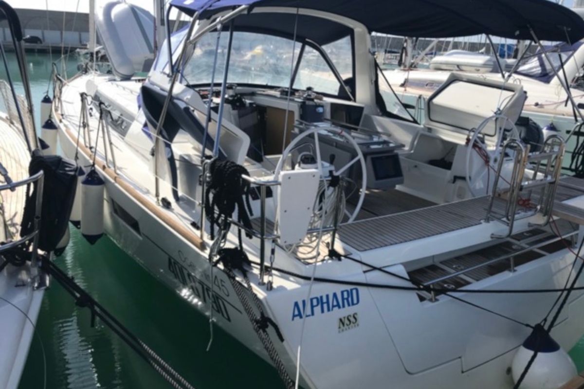 Exterior view of Alphard, a Beneteau Oceanis 45 sailboat at Rosignano Solvay, Italy