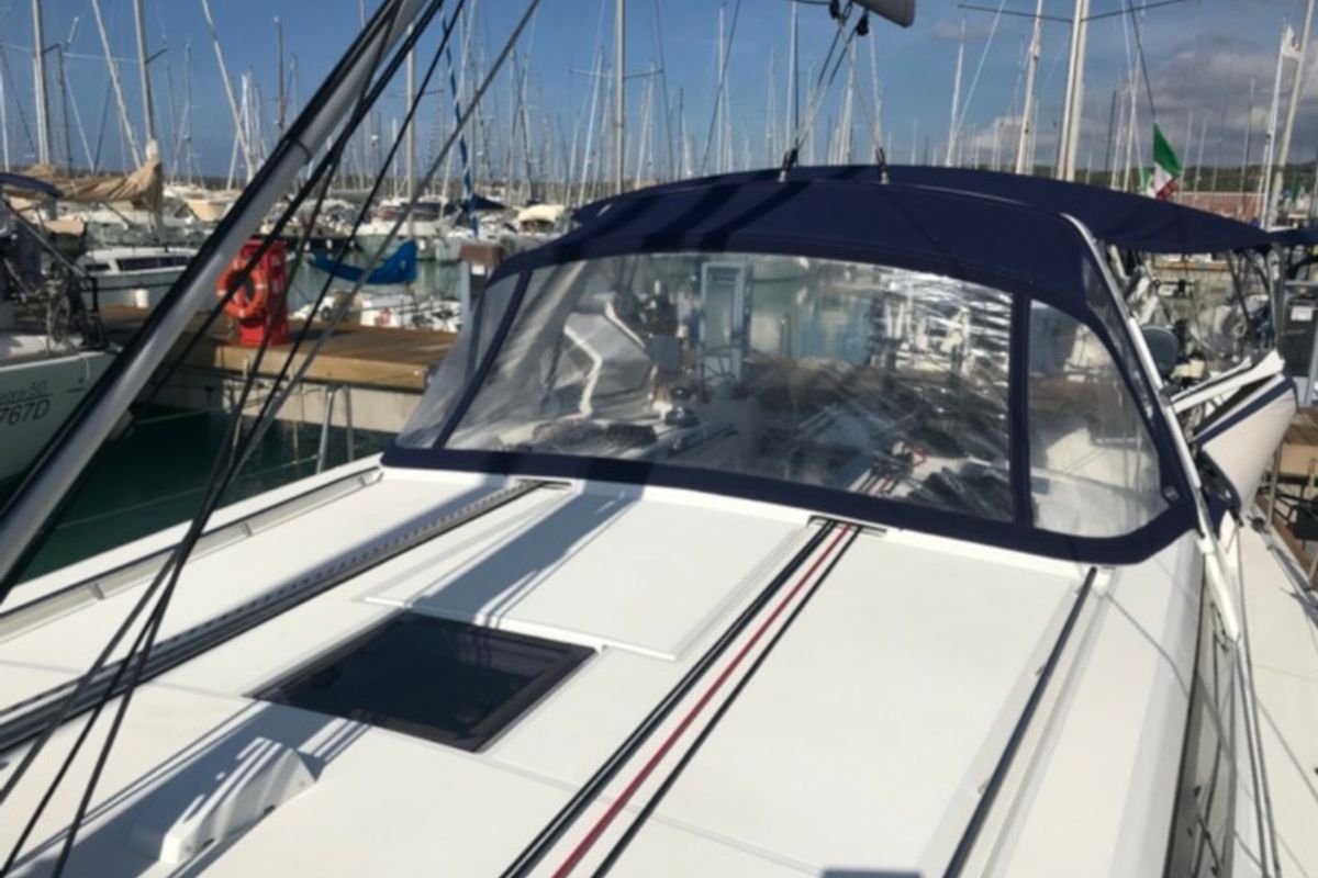Deck of Alphard, a Beneteau Oceanis 45 sailboat at Rosignano Solvay, Italy