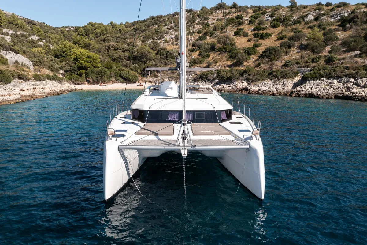 Exterior view of Uma, a Dufour 48 Catamaran catamaran at Primošten, Croatia