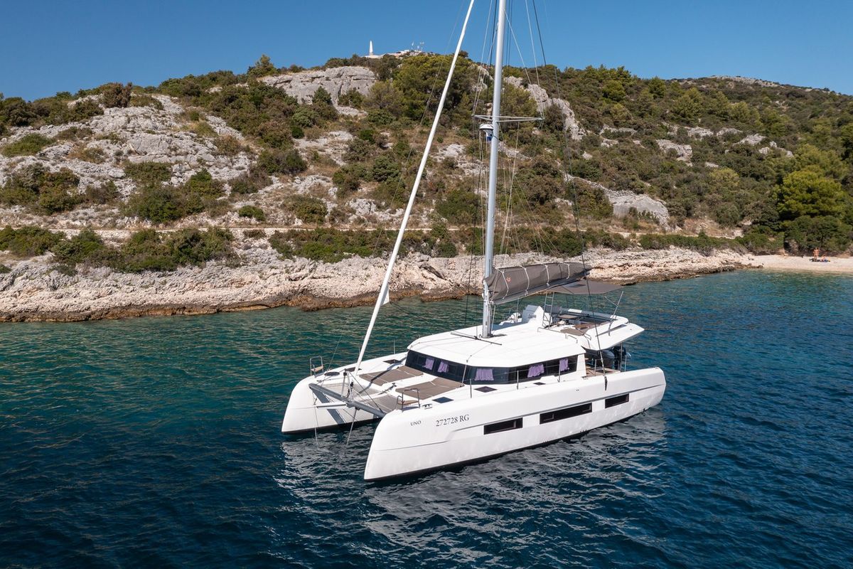 Exterior view of Uma, a Dufour 48 Catamaran catamaran at Primošten, Croatia