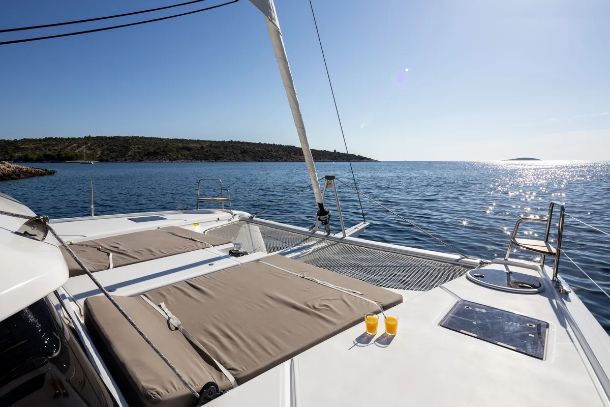 Deck of Uma, a Dufour 48 Catamaran catamaran at Primošten, Croatia