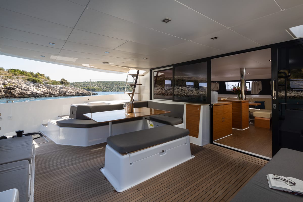 Deck of Roy, a Dufour 48 Catamaran catamaran at Primošten, Croatia