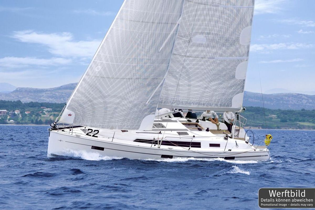 Exterior view of Pepper, a Bavaria Cruiser 41 sailboat at Barth, Germany