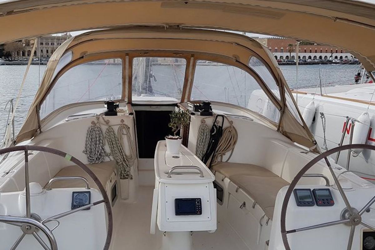 Cockpit of Rhodes Yachting, a Beneteau Cyclades 39.3 sailboat at Municipal Unit of Rhodes, Greece