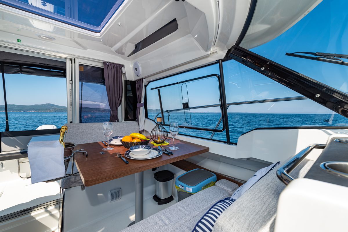 Salon of Klapa, a Jeanneau Merry Fisher 795 motorboat at Municipality of Novigrad, Croatia