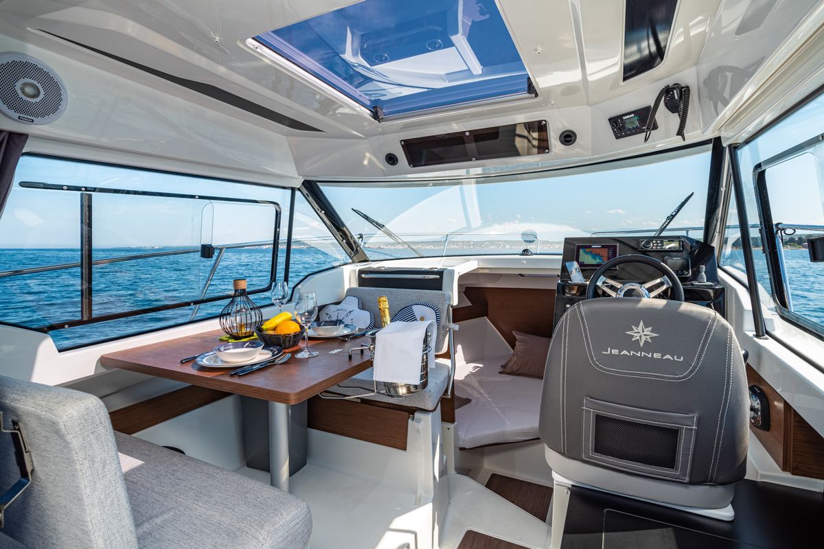 Salon of Klapa, a Jeanneau Merry Fisher 795 motorboat at Municipality of Novigrad, Croatia