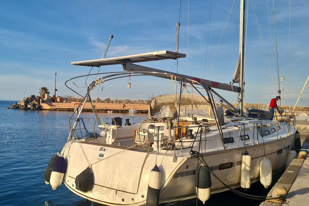 Exterior view of Six, a Bavaria Cruiser 51 sailboat at Tonnarella, Italy
