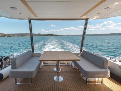 Cockpit of Seven Seas, a Greenline 58 Fly yacht at Pirovac, Croatia