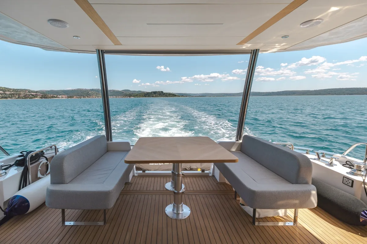Cockpit of Seven Seas, a Greenline 58 Fly yacht at Pirovac, Croatia