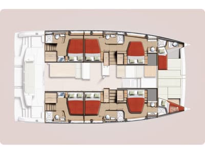 Floor plan of TBA, a Bali 5.2 catamaran at Municipal Unit of Lefkada, Greece