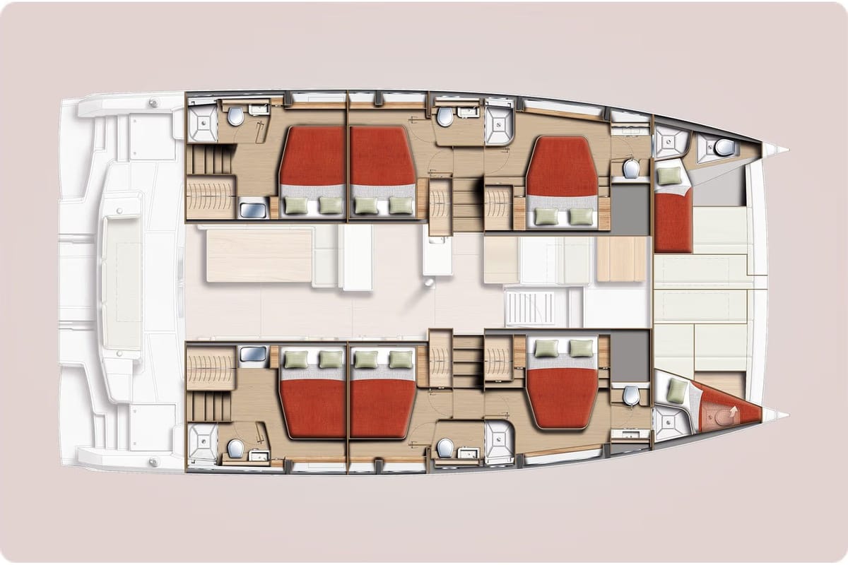 Floor plan of TBA, a Bali 5.2 catamaran at Municipal Unit of Lefkada, Greece
