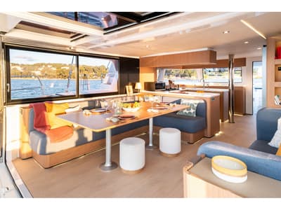 Salon of TBA, a Bali 5.2 catamaran at Municipal Unit of Lefkada, Greece