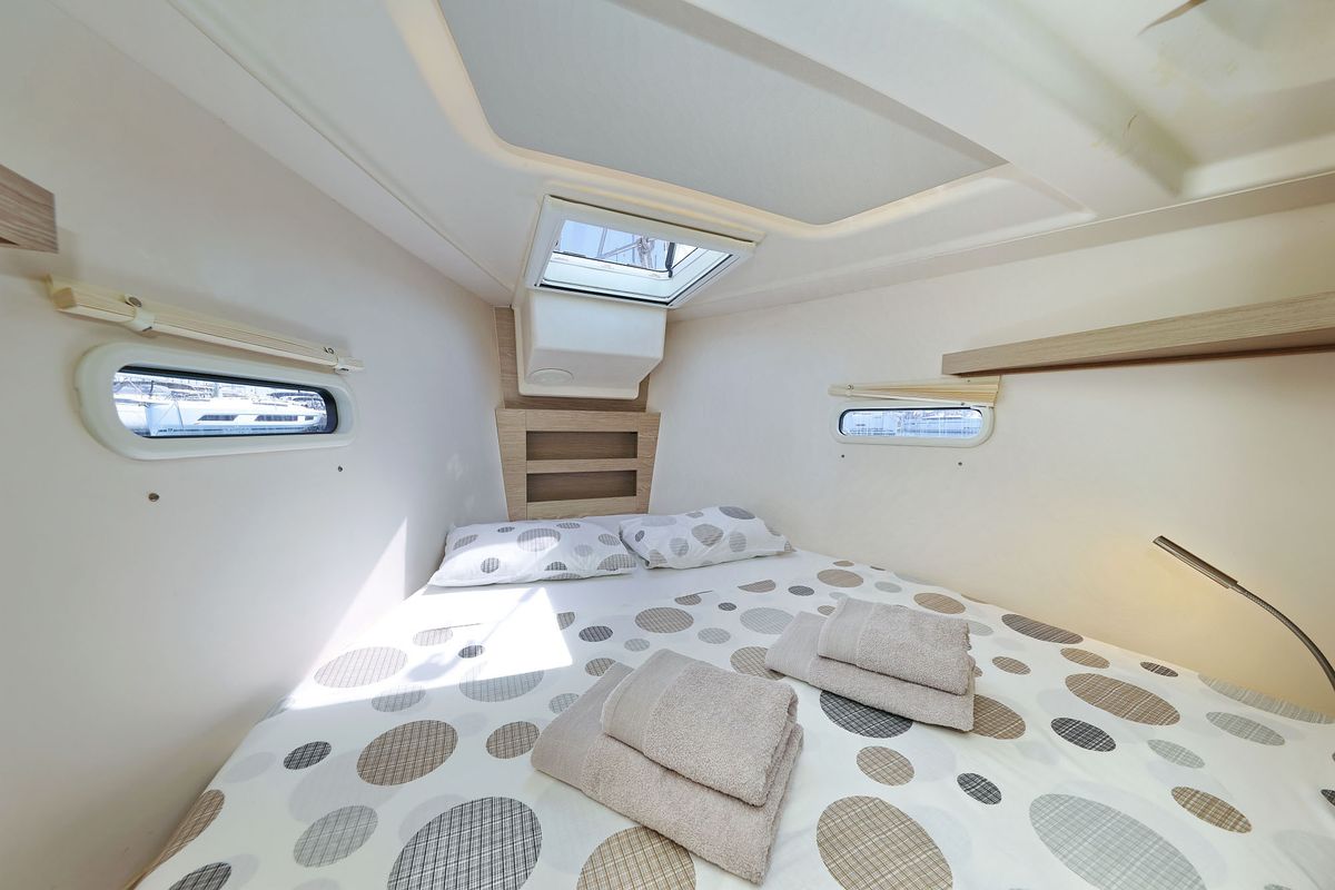 Cabin on Brukus, a Hanse Yachts Hanse 388 sailboat at Grad Biograd na Moru, Croatia