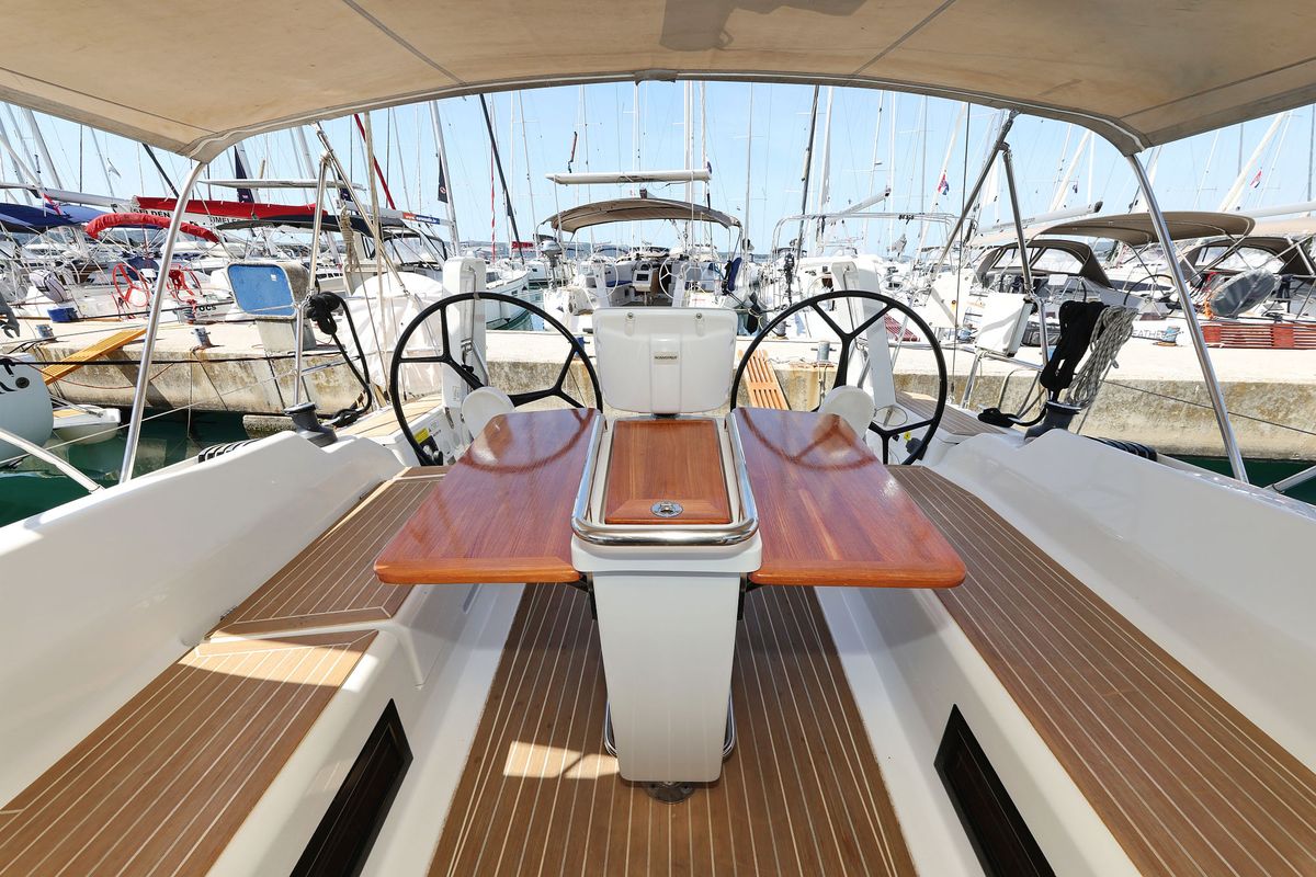 Cockpit of Brukus, a Hanse Yachts Hanse 388 sailboat at Grad Biograd na Moru, Croatia