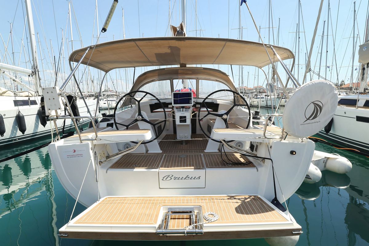 Exterior view of Brukus, a Hanse Yachts Hanse 388 sailboat at Grad Biograd na Moru, Croatia