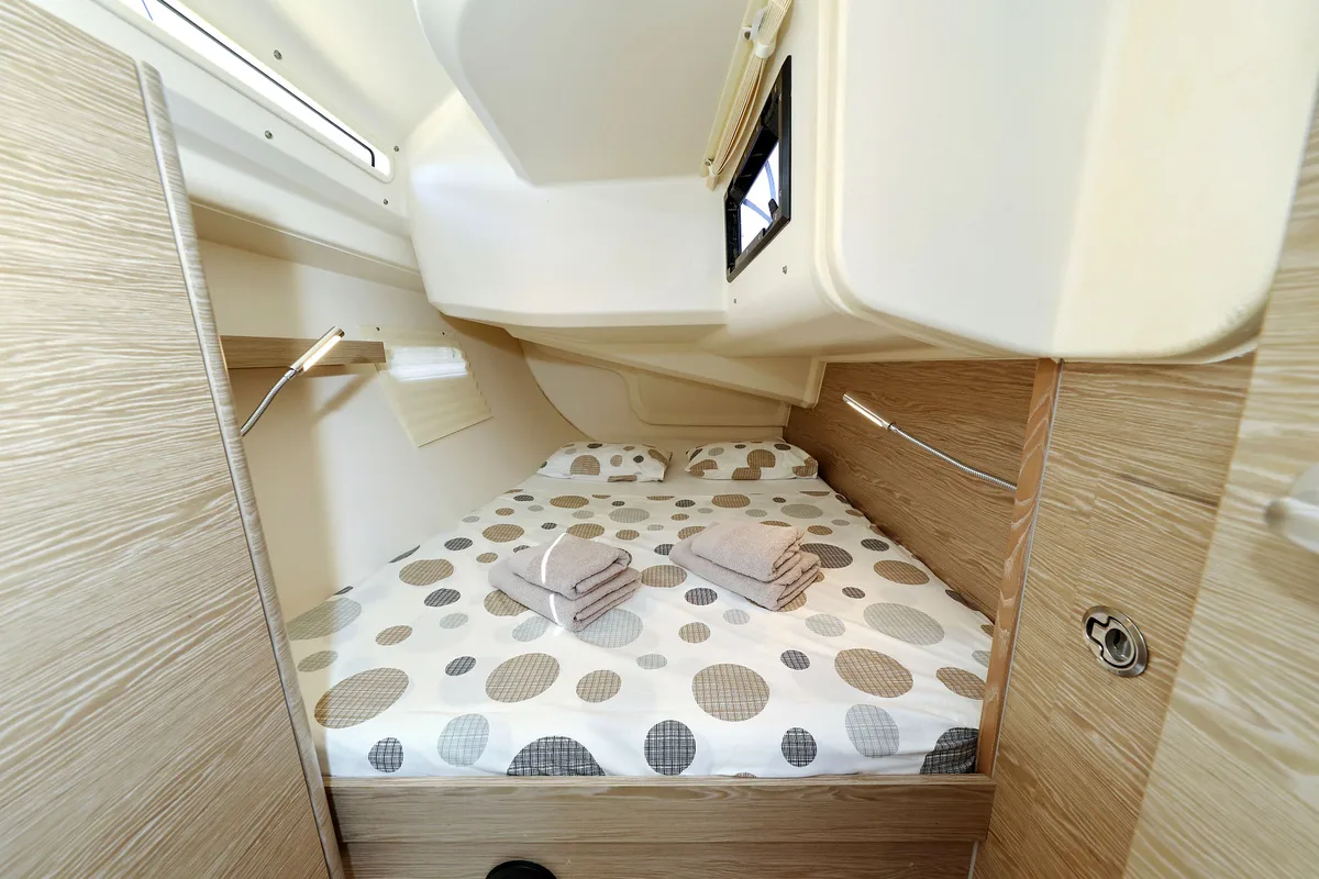 Cabin on Brukus, a Hanse Yachts Hanse 388 sailboat at Grad Biograd na Moru, Croatia