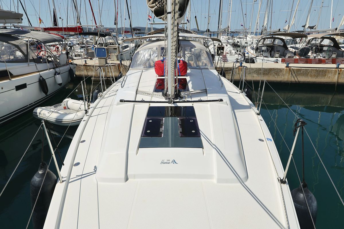 Exterior view of Brukus, a Hanse Yachts Hanse 388 sailboat at Grad Biograd na Moru, Croatia