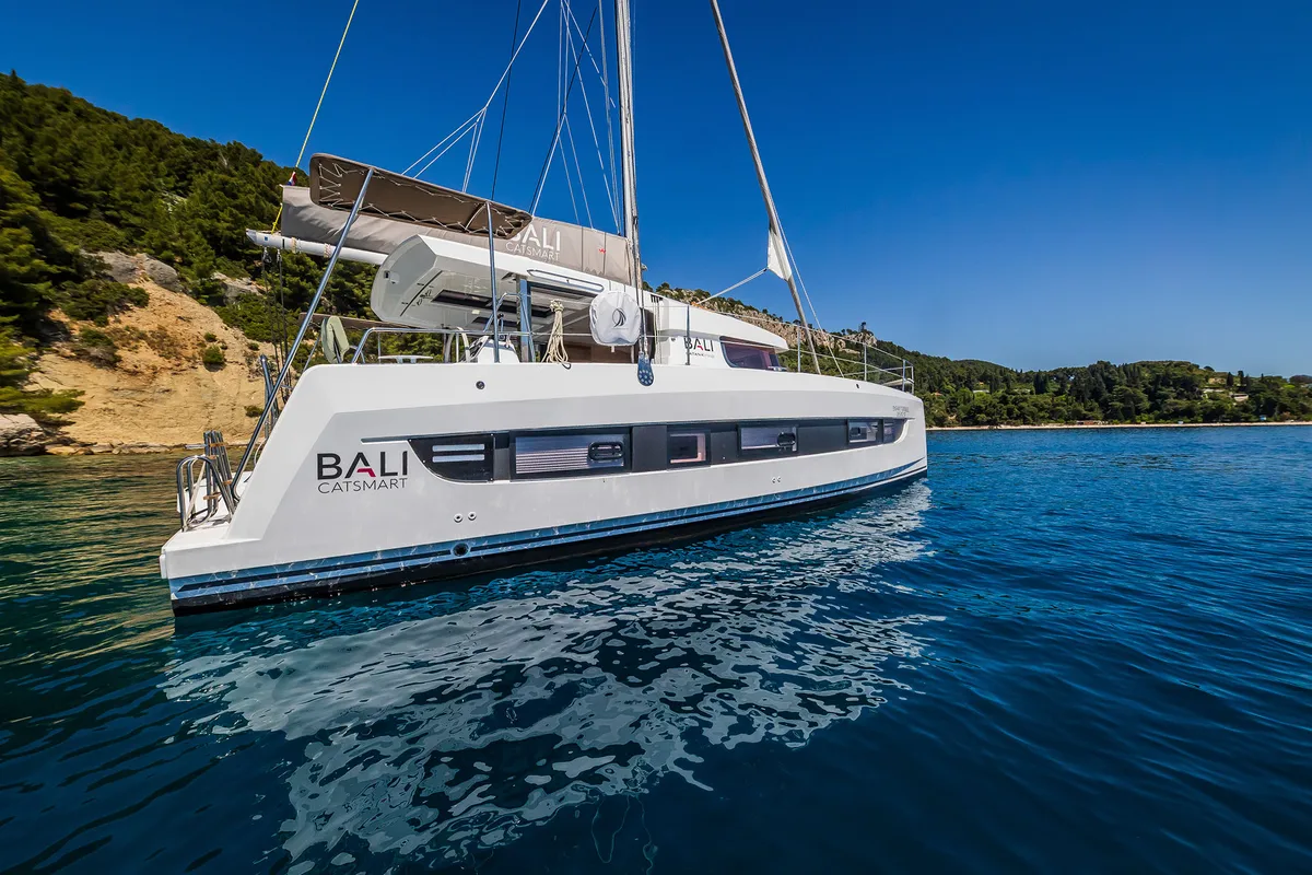 Exterior view of Gaja, a Bali Catsmart OW catamaran at Grad Šibenik, Croatia