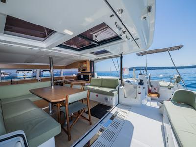 Salon of Gaja, a Bali Catsmart OW catamaran at Grad Šibenik, Croatia