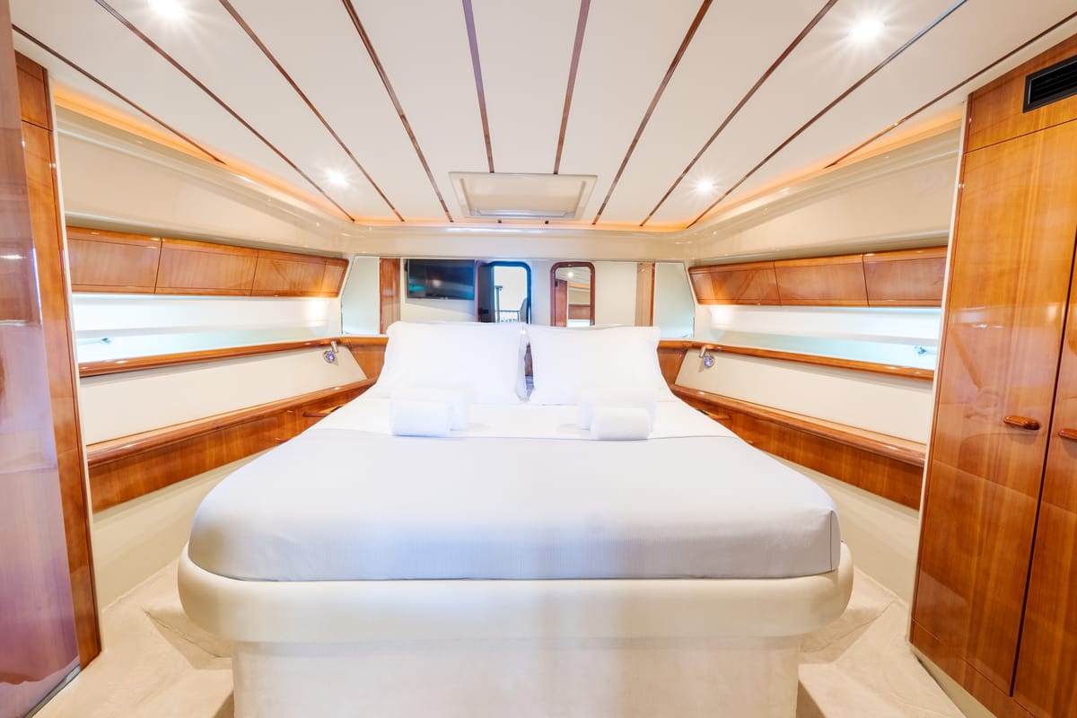 Cabin on Secret, a Ferretti 53 motorboat at Mykonos, Greece