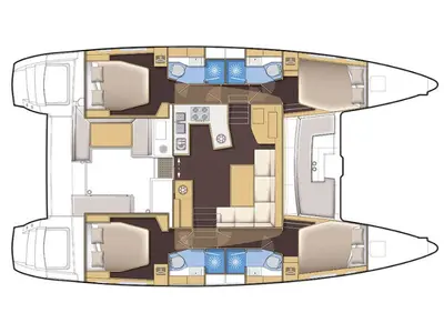 Floor plan of Hydra VIII, a Lagoon 450 Fly catamaran at Athens, Greece