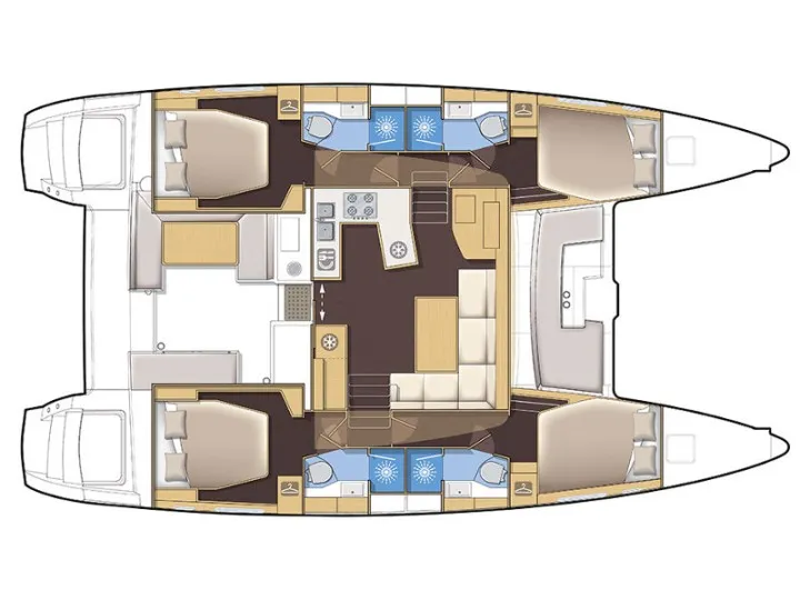 Floor plan of Hydra VIII, a Lagoon 450 Fly catamaran at Athens, Greece