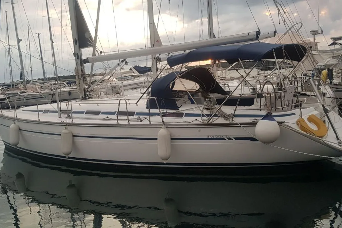 Exterior view of Gin, a Bavaria 44 sailboat at Punat, Croatia
