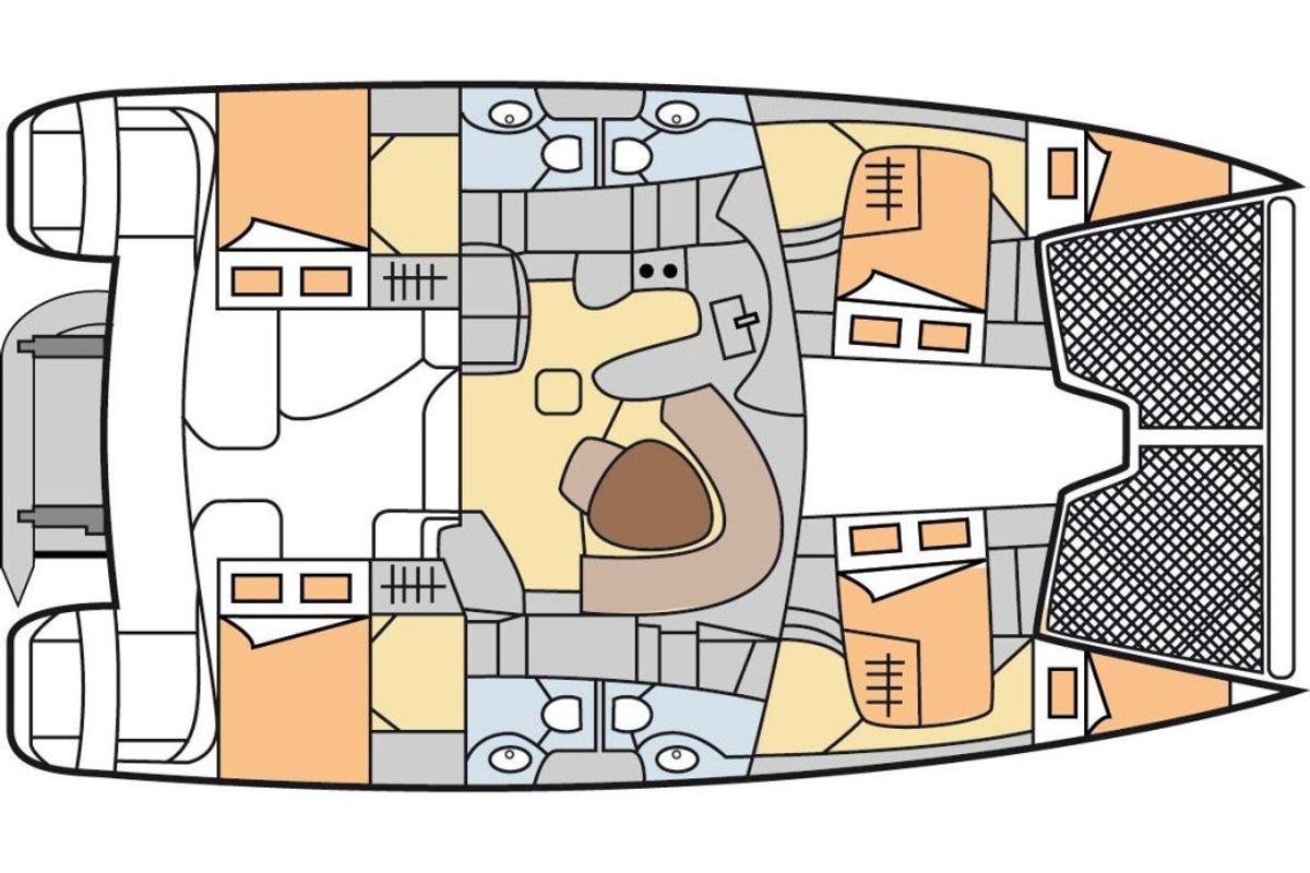 Floor plan of Emocean, a Leopard 4300 catamaran at Fethiye, Turkey