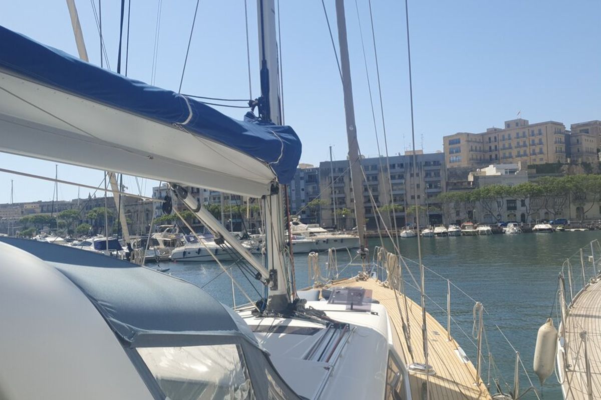 Deck of Ultreya, a Beneteau Oceanis 60 sailboat at Municipal Unit of Lefkada, Greece