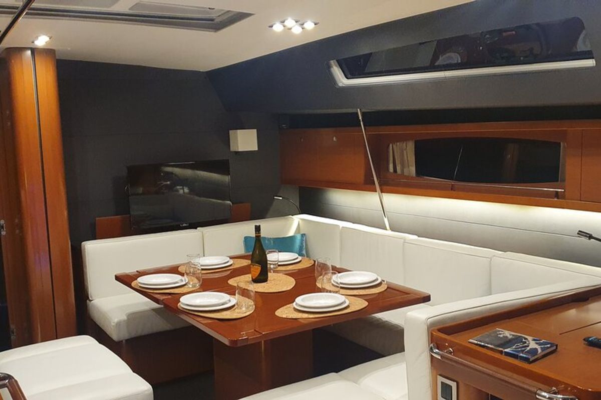 Salon of Ultreya, a Beneteau Oceanis 60 sailboat at Municipal Unit of Lefkada, Greece