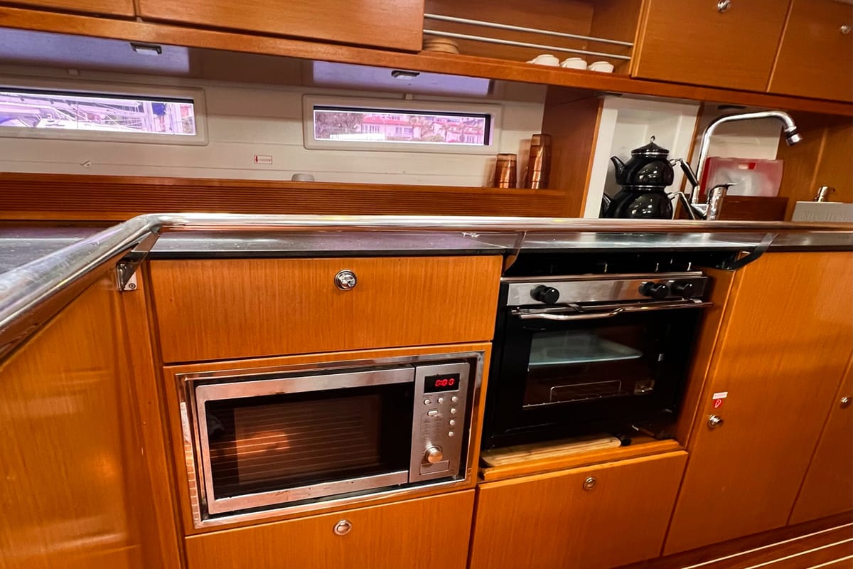 Galley of Aquaholic, a Bavaria Cruiser 45 sailboat at Fethiye, Turkey