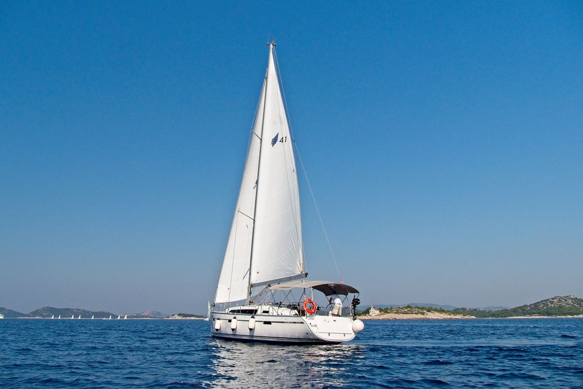 Exterior view of Mh 66, a Bavaria Cruiser 41 sailboat at Murter, Croatia