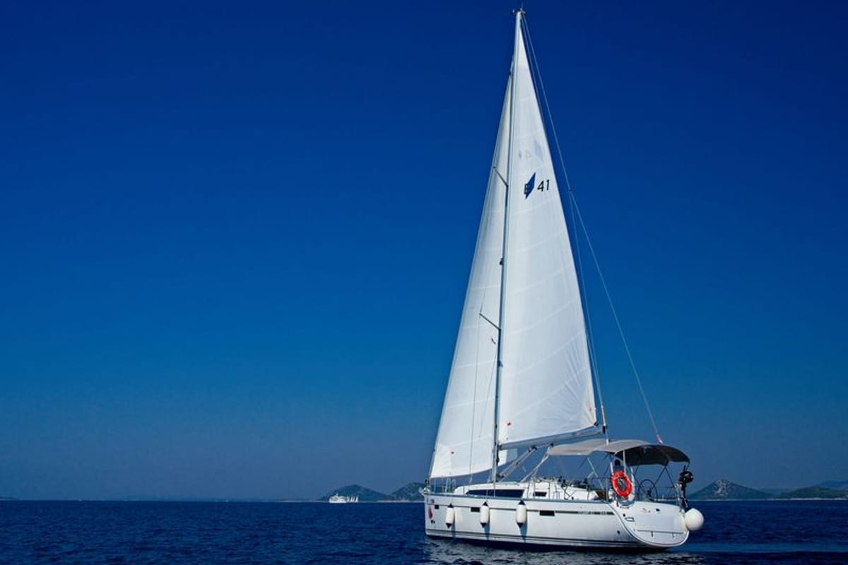 Exterior view of Mh 66, a Bavaria Cruiser 41 sailboat at Murter, Croatia
